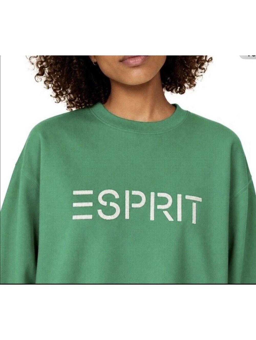 New Esprit Logo Fleece Crewneck Sweatshirt Green White Viral 80's XXL NWT